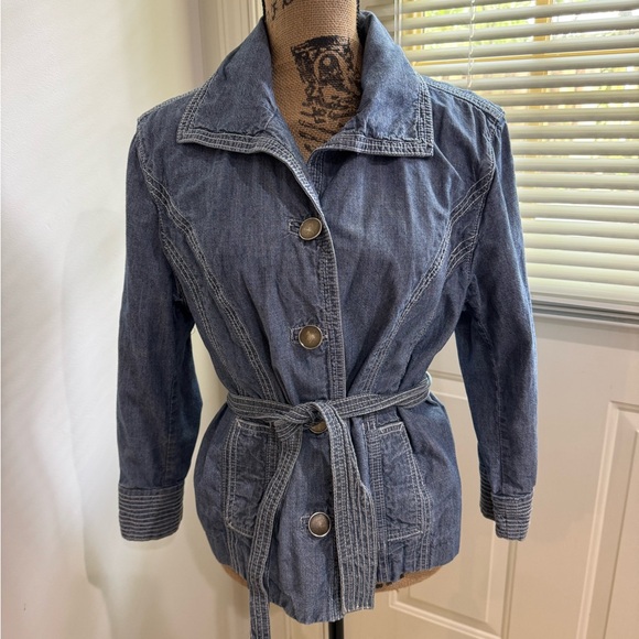 Chico's Jackets & Blazers - Chico's 100% cotton Blue light denim Jacket w/  Belted Waist sz 2 Vanity = Large